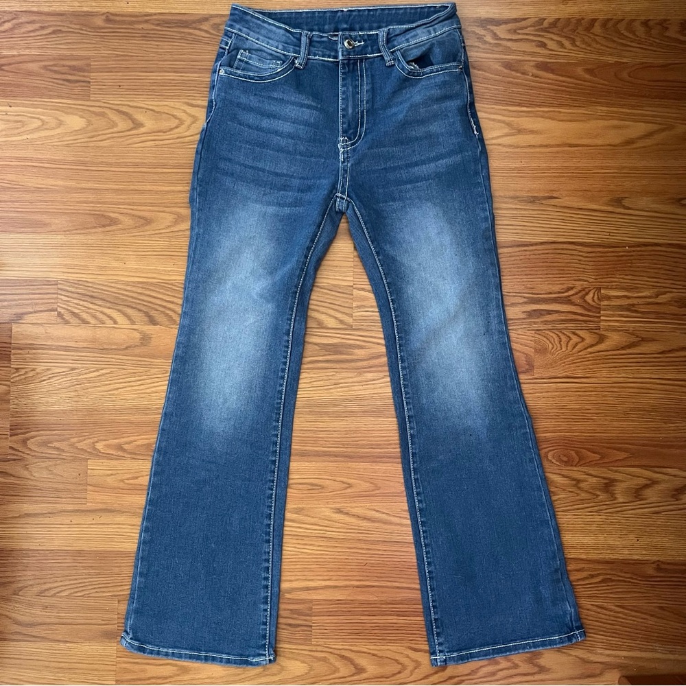 SHEIN Blue Denim Flare Leg Jeans